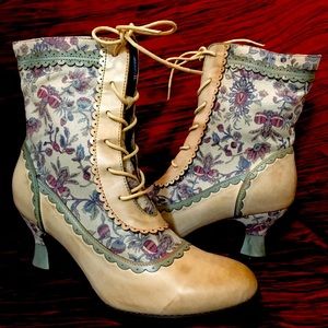 Hand Painted Leather Floral Victorian Boots